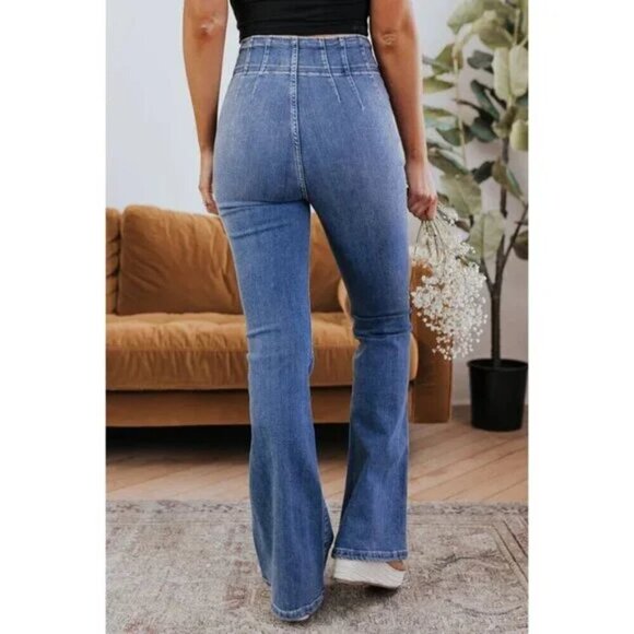 FREE PEOPLE We The Free Jayde Flare Jeans in Wash Sunburst Blue Size US 25 - Picture 2 of 12